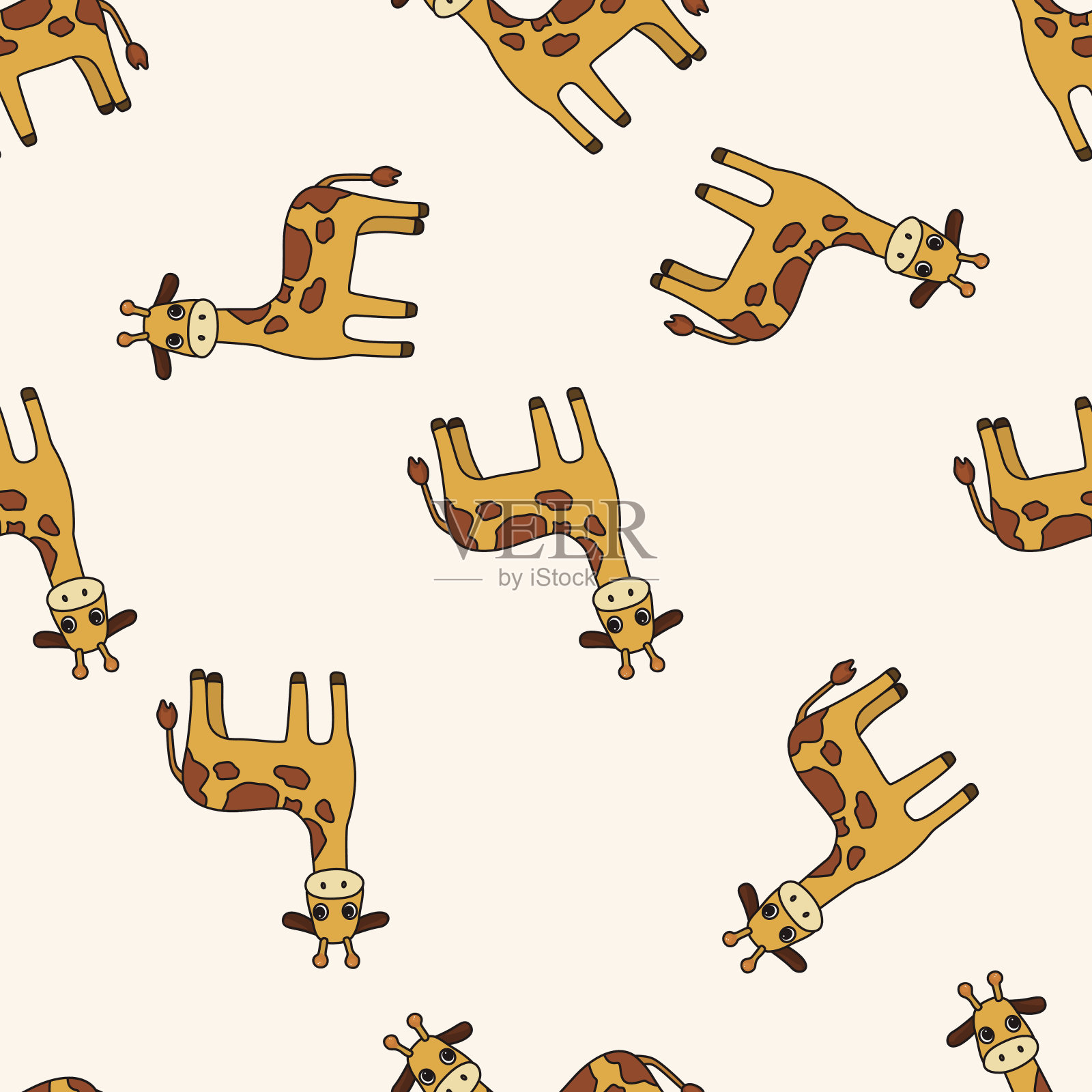动物长颈鹿卡通，卡通图案无缝背景插画图片素材