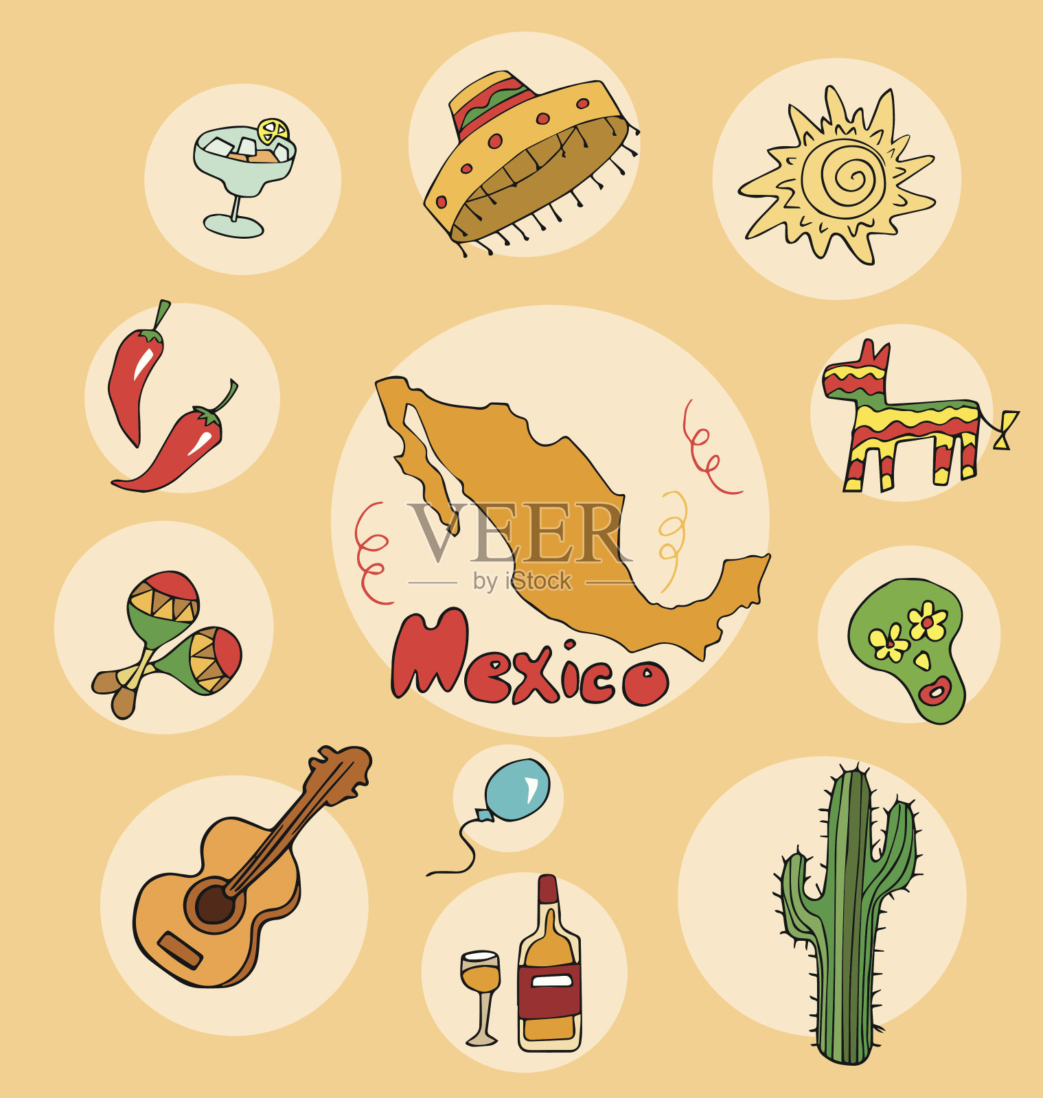 这一套国家形象的墨西哥卡通隔绝了世界各国插画图片素材