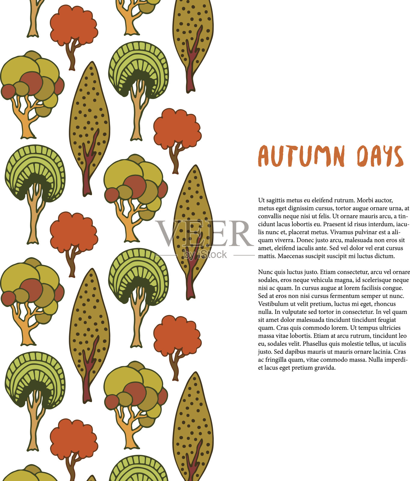 秋天的树缘涂鸦。手绘模板插画图片素材