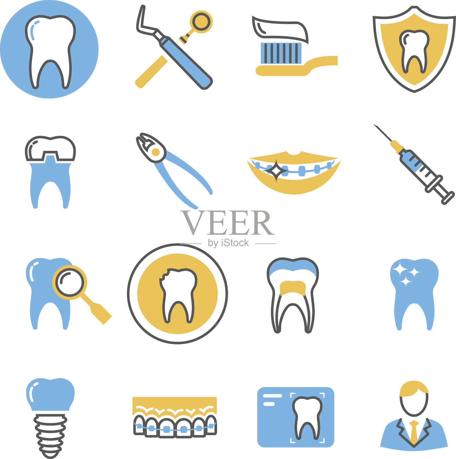 牙科保健、服务、设备和产品的线性矢量图标图标素材