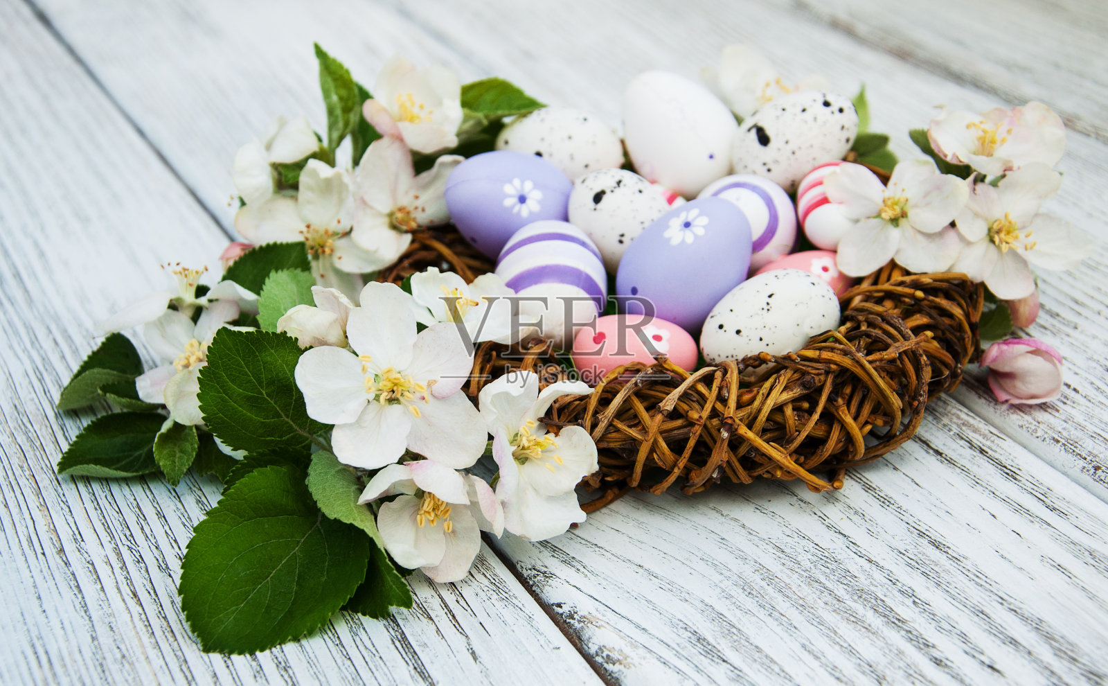 复活节彩蛋和苹果花照片摄影图片