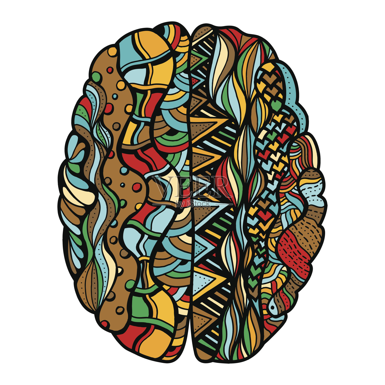 彩色草图人脑插画图片素材