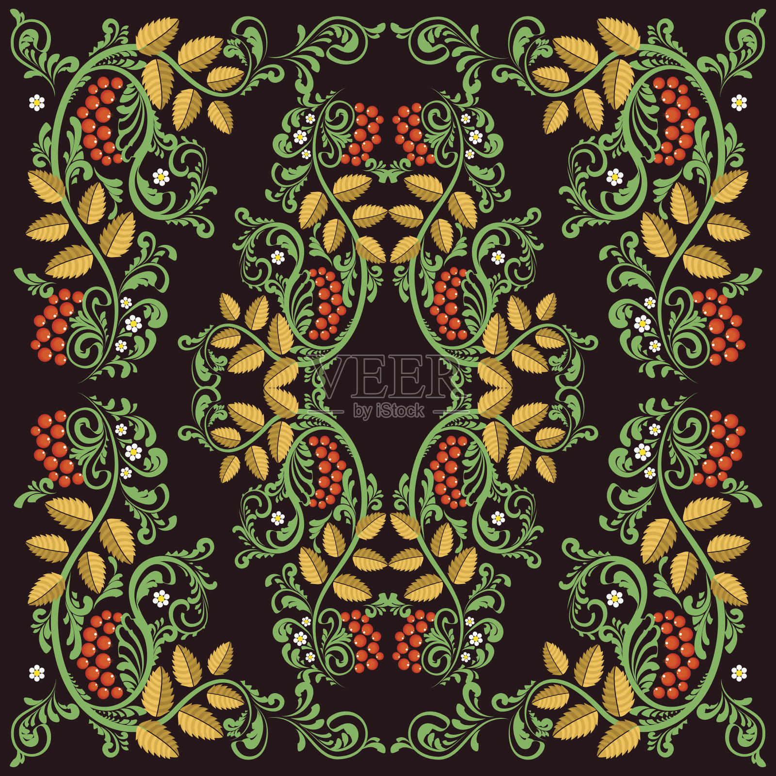 俄罗斯民间模式。装饰图案。涂鸦。自然的点缀。插画图片素材