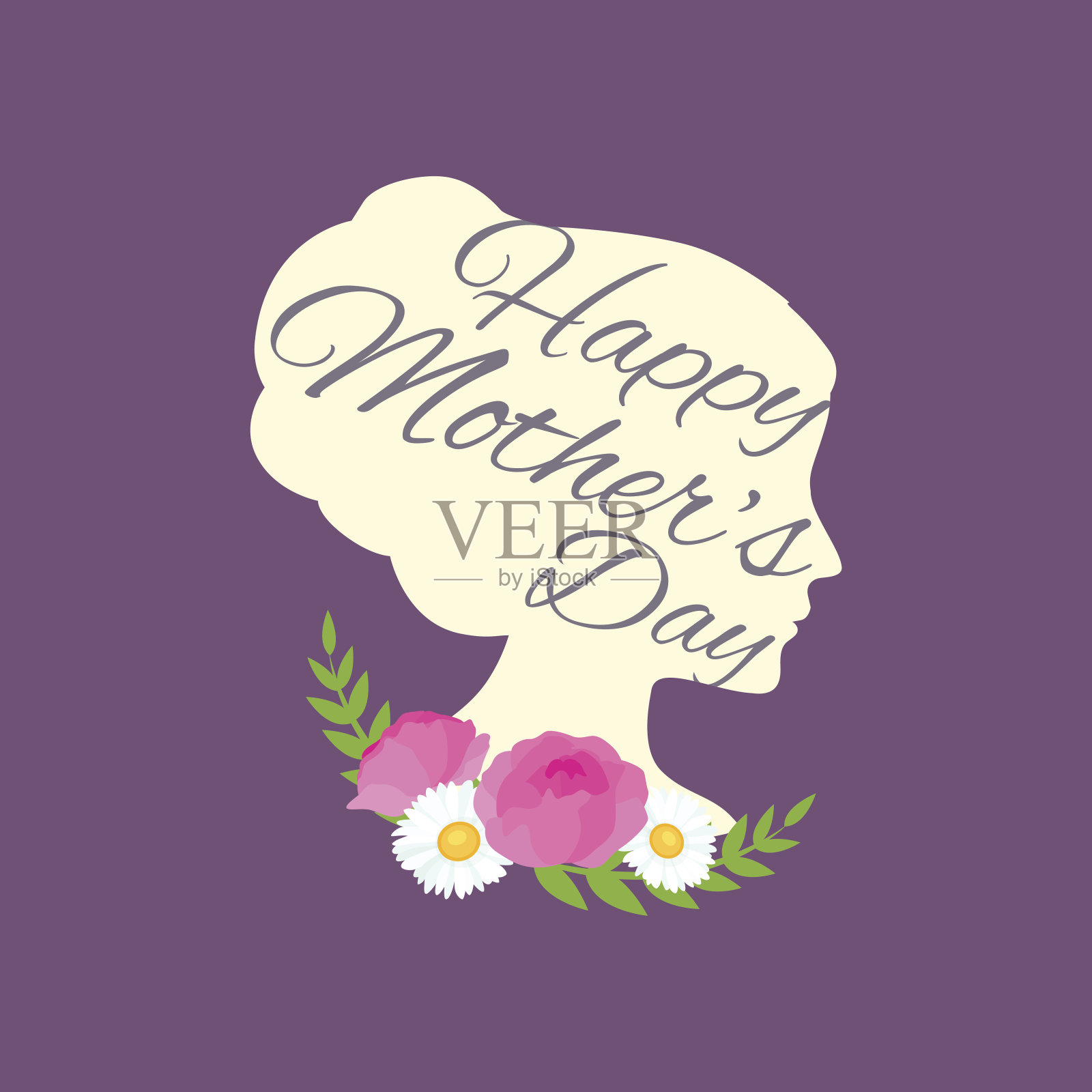 矢量插图贺卡车母亲节快乐，字母女人插画图片素材