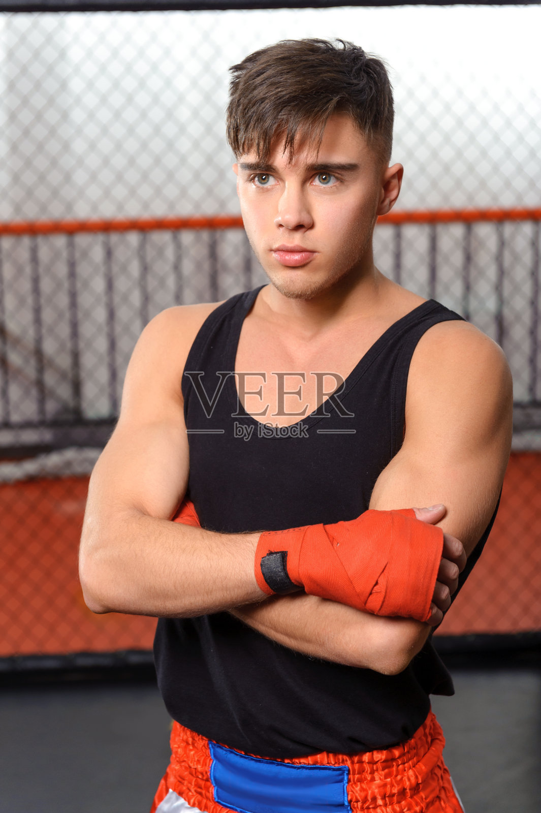 在格斗笼里的运动员照片摄影图片