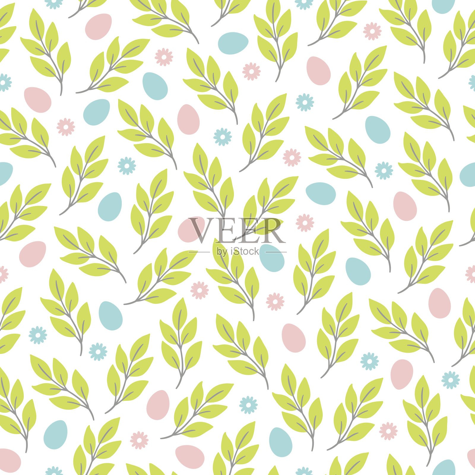 复活节无缝图案有花、枝和蛋插画图片素材