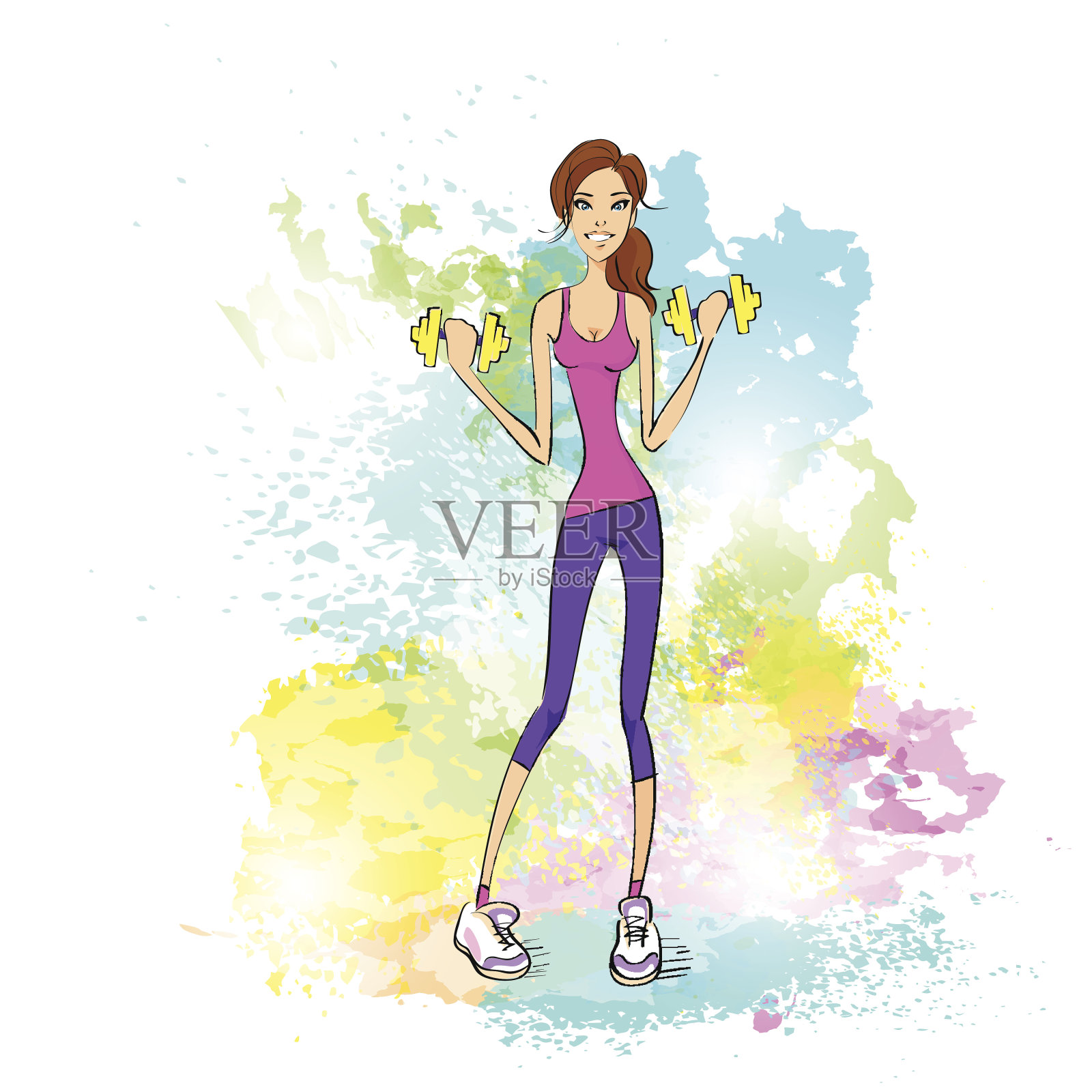 基本的RGBSport女子手持哑铃健身教练插画图片素材