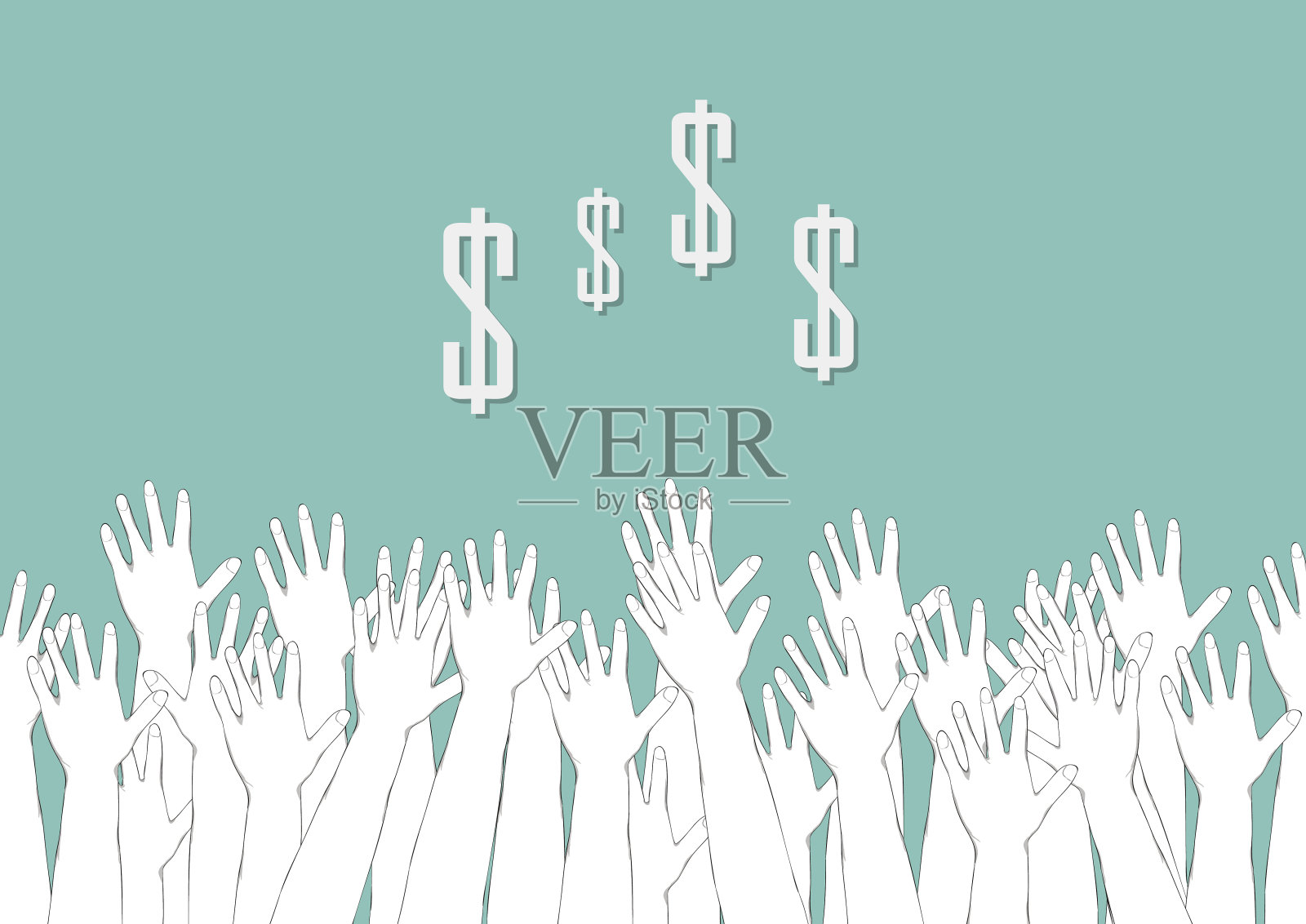 手的帮助和银元，手绘矢量插画图片素材