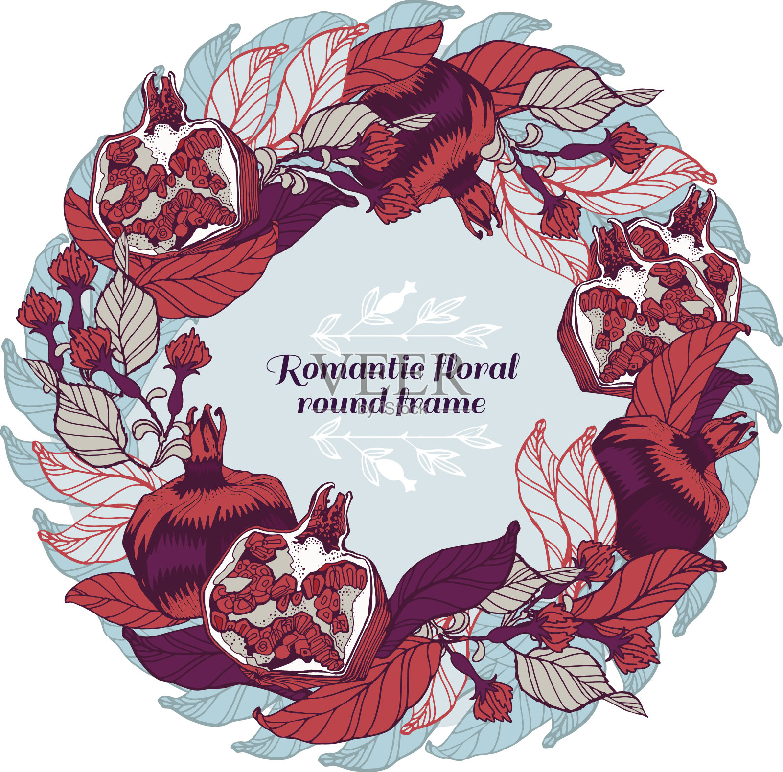 鲜艳的石榴明信片，横幅或标签插画图片素材