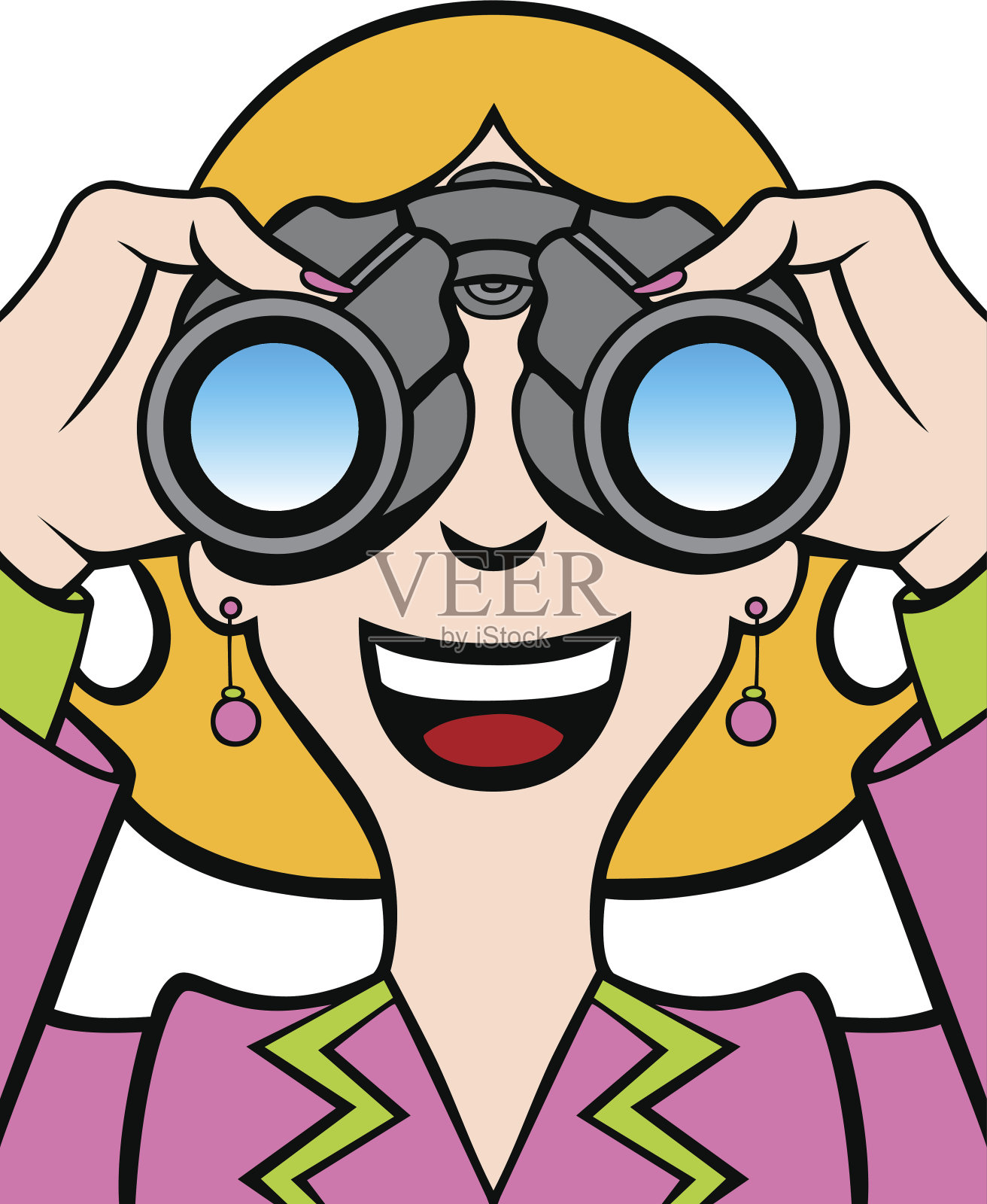 女人用双筒望远镜插画图片素材