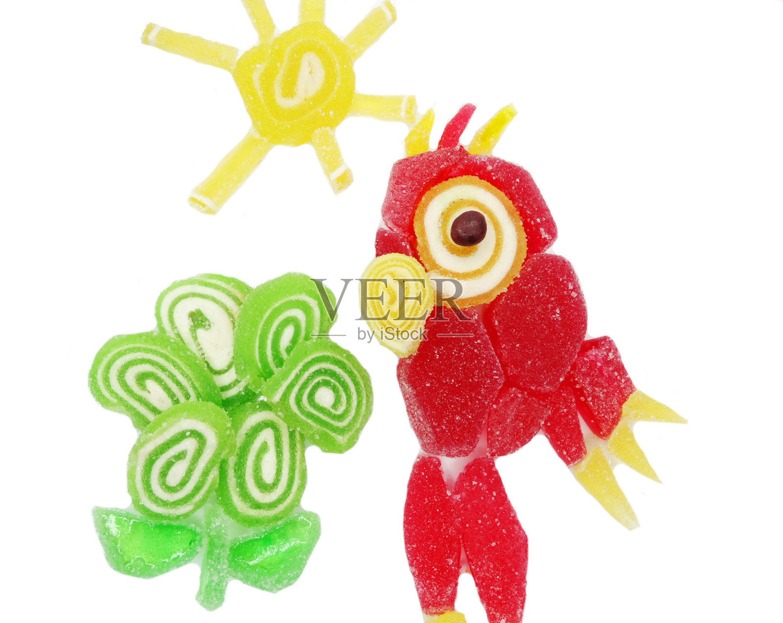 创意橘子果酱，水果果冻，甜食鹦鹉鸟形式照片摄影图片