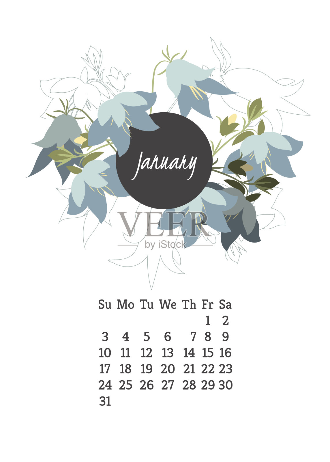 2016年日历上有花风铃花插画图片素材