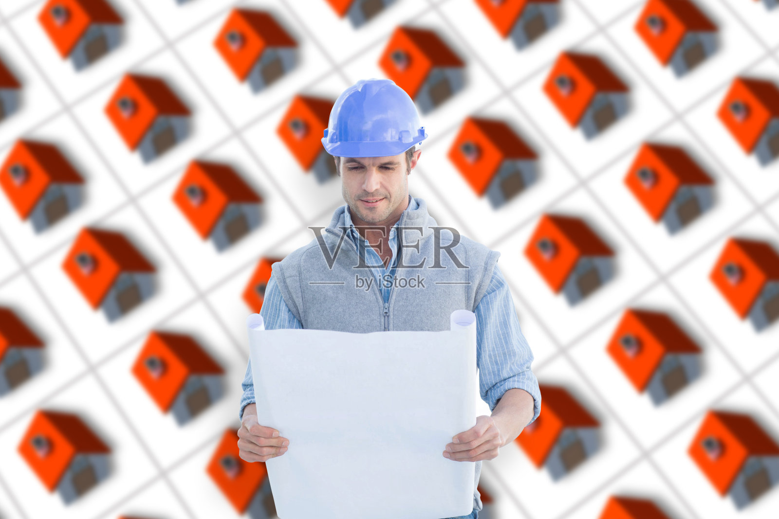 建筑师阅读蓝图的合成图像照片摄影图片