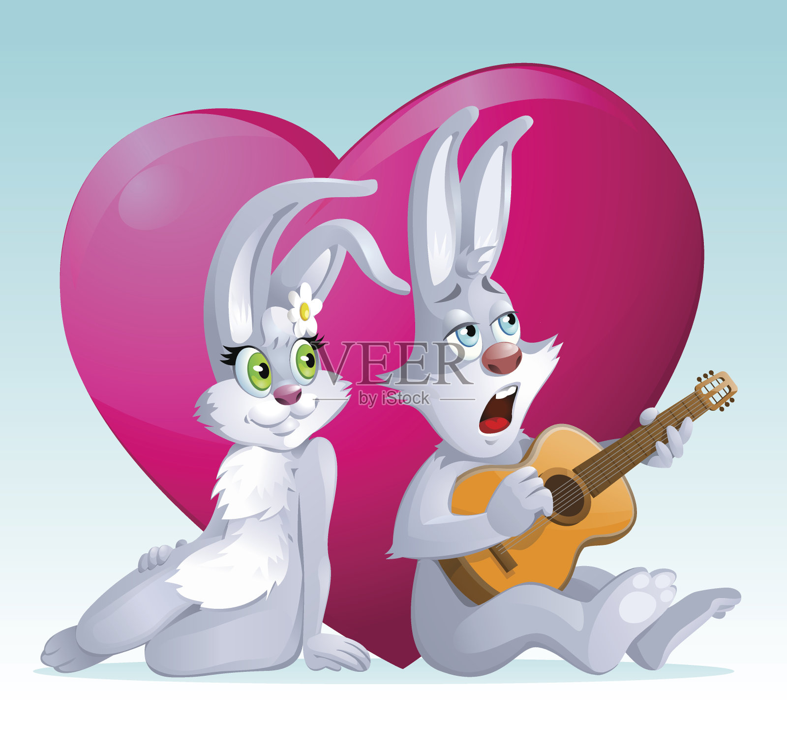 浪漫的插画兔子。设计元素图片