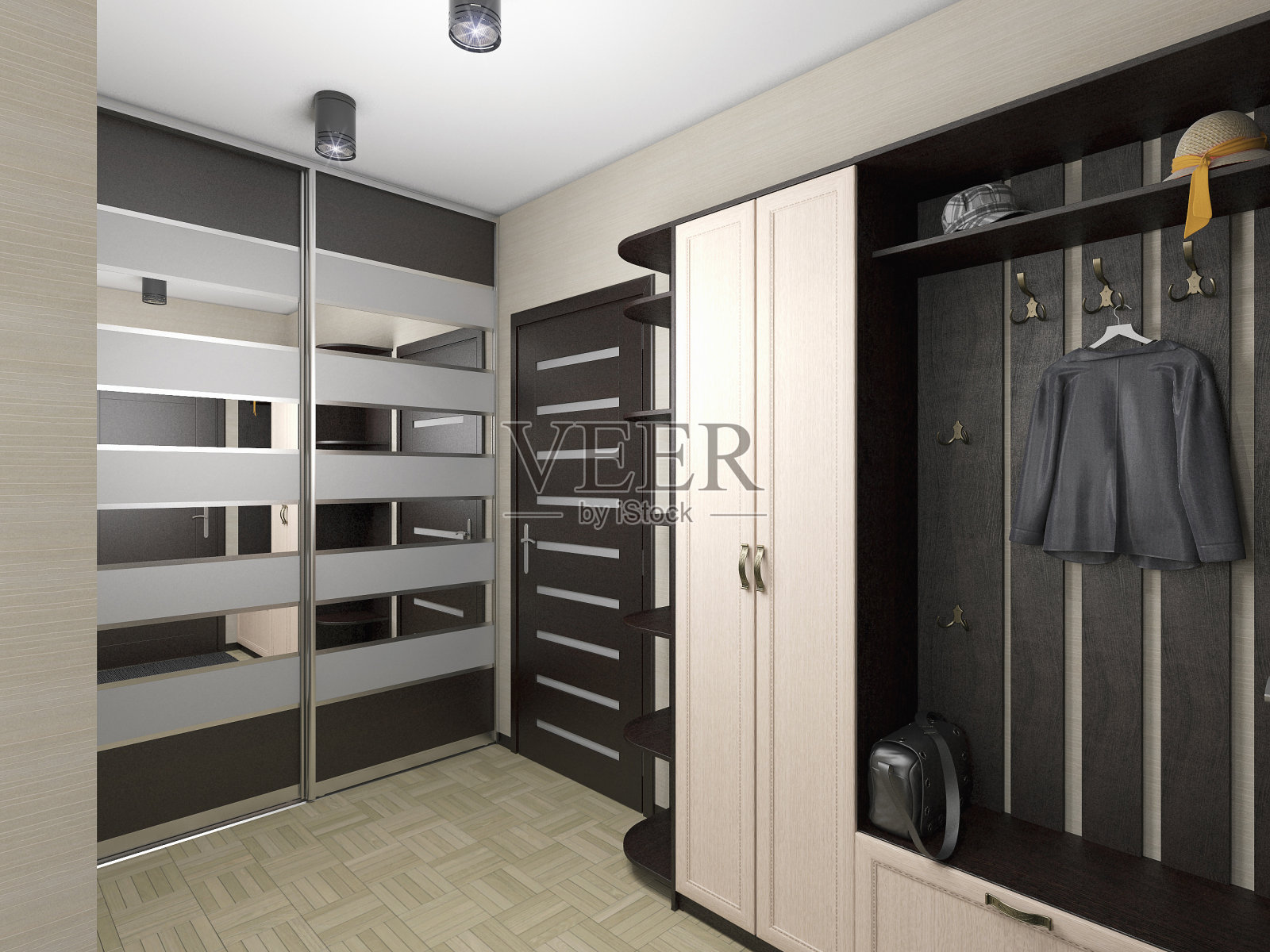 3D插图的一个大厅在黑色和白色的颜色照片摄影图片