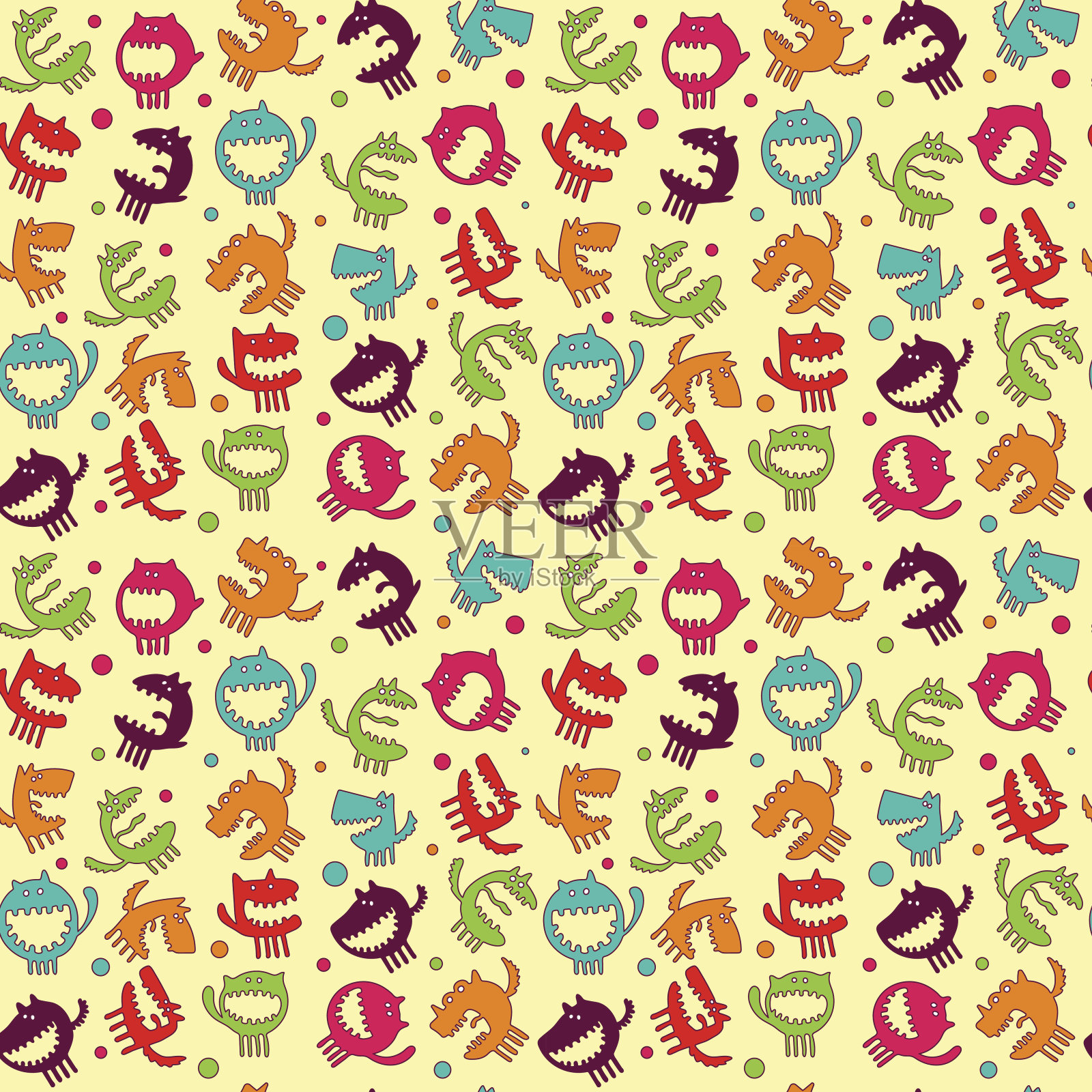 无缝模式与怪物矢量插图插画图片素材