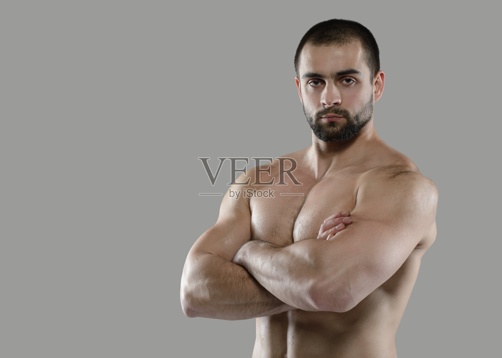 健身房锻炼。肌肉专业健美运动员的肖像照片摄影图片