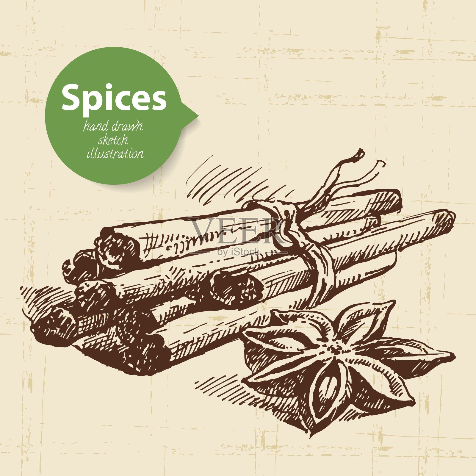 厨房香草和香料。复古背景与手绘ske插画图片素材