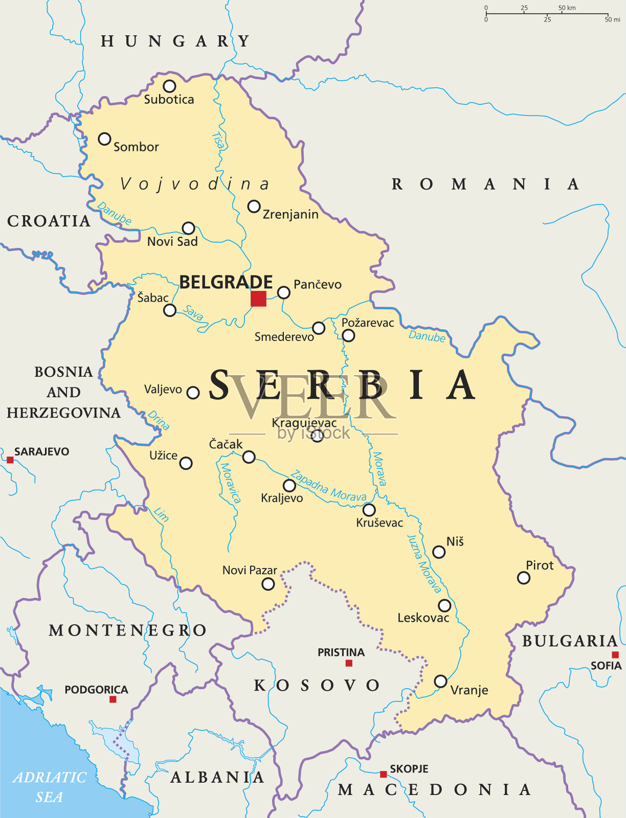 塞尔维亚政治地图插画图片素材