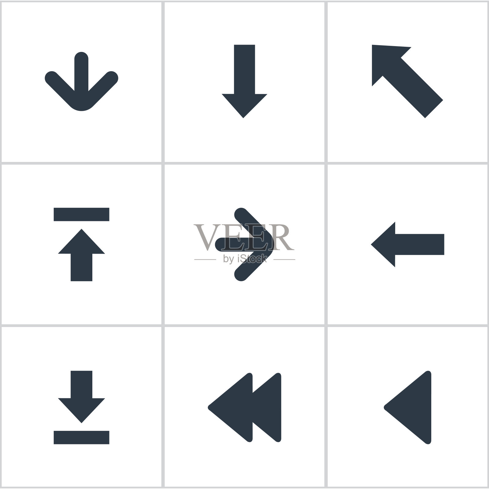 一组9个简单的箭头图标。设计元素图片