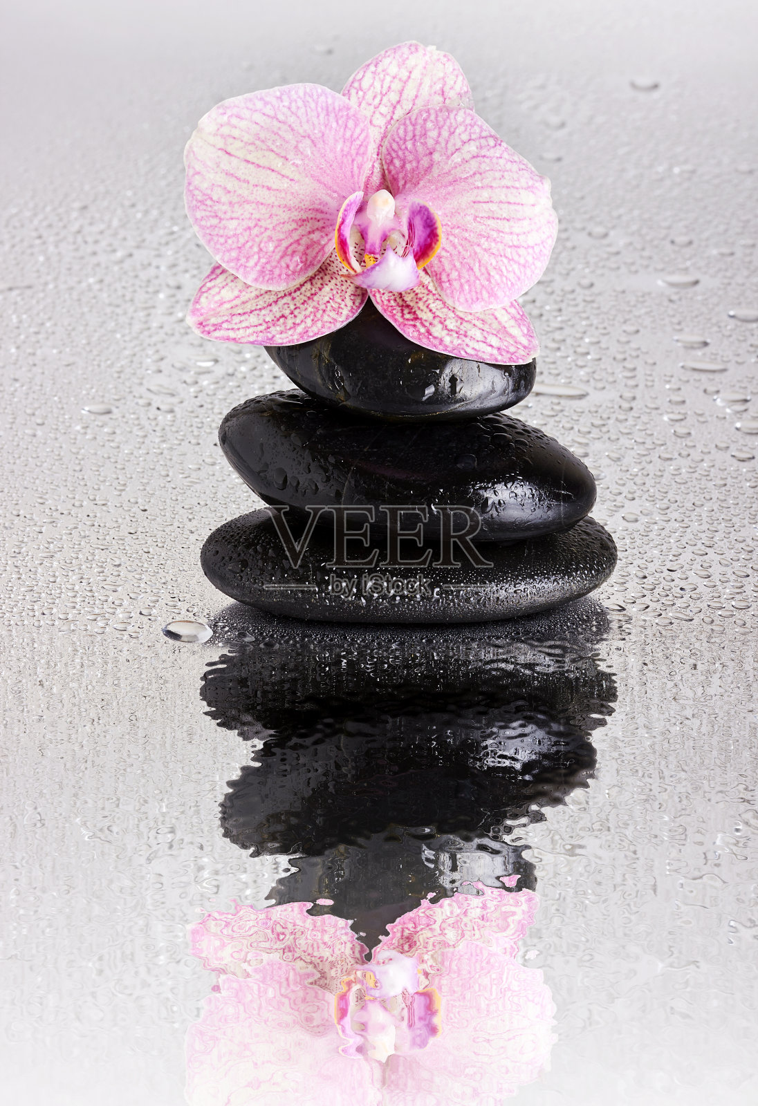 温泉石金字塔和兰花花照片摄影图片