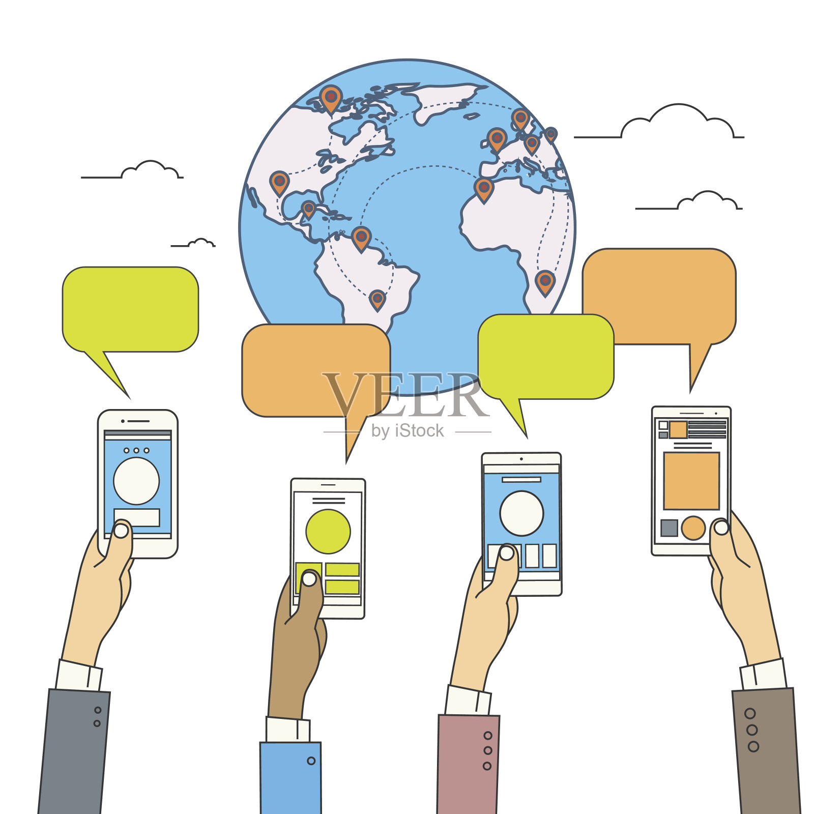 社交媒体传播世界地图概念互联网网络连接插画图片素材