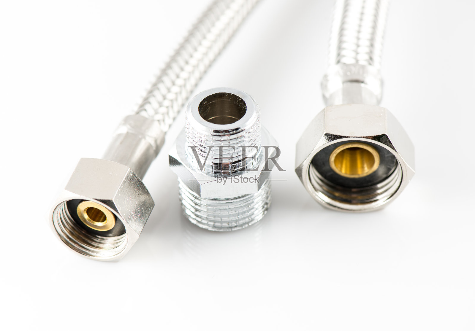 带接头的弹性金属纤维水管照片摄影图片