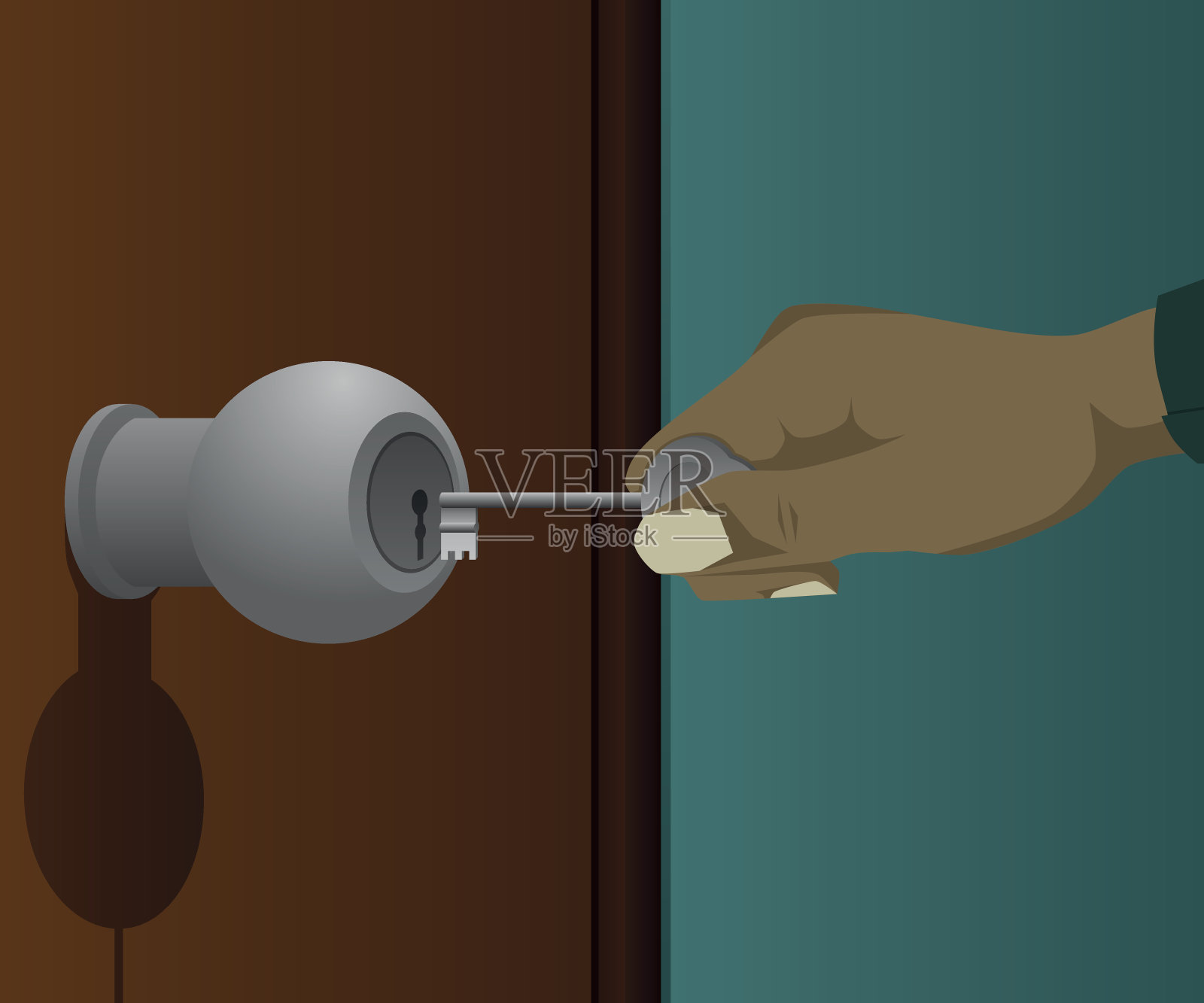 打开门把手的钥匙插画图片素材