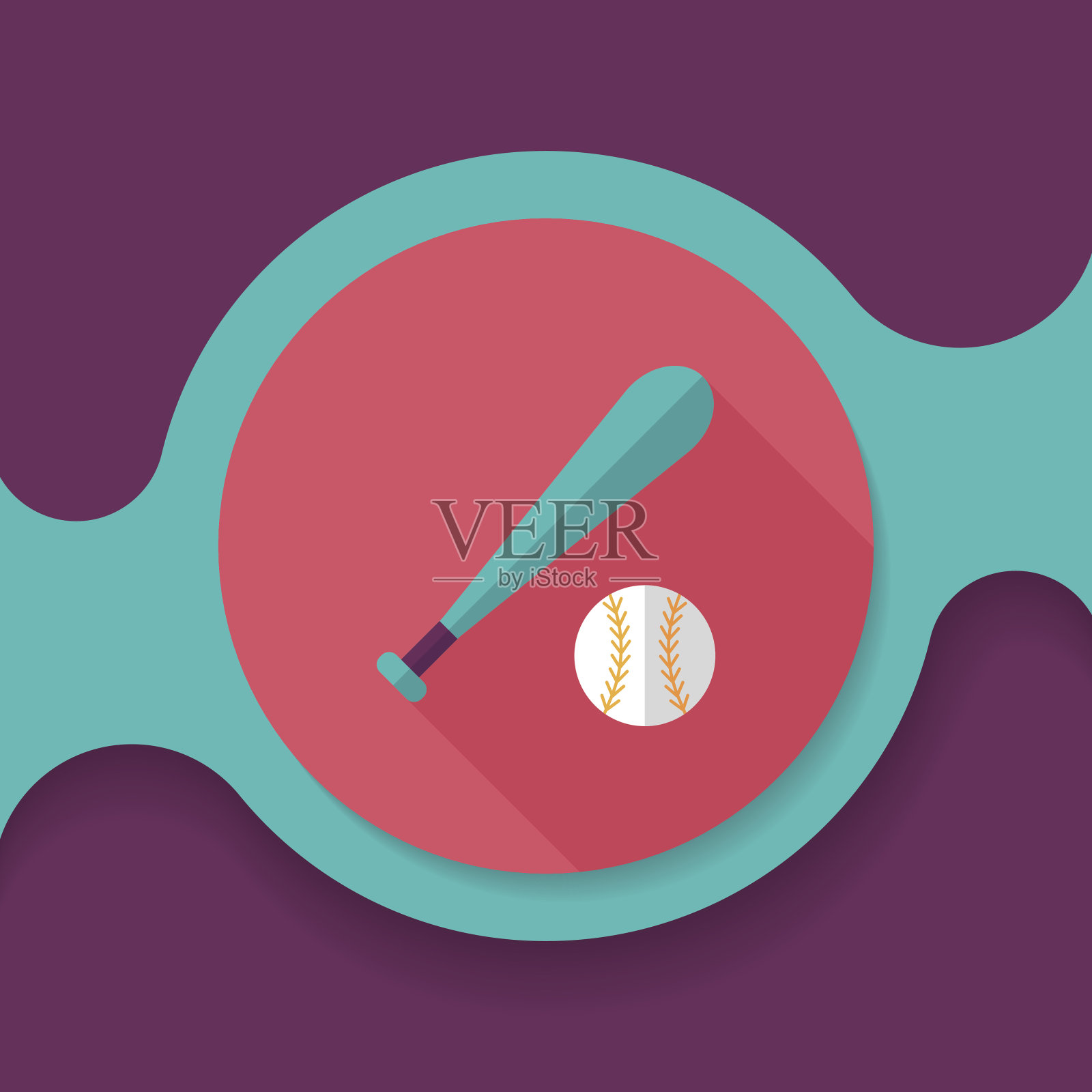 棒球平面图标与长影子，eps10插画图片素材