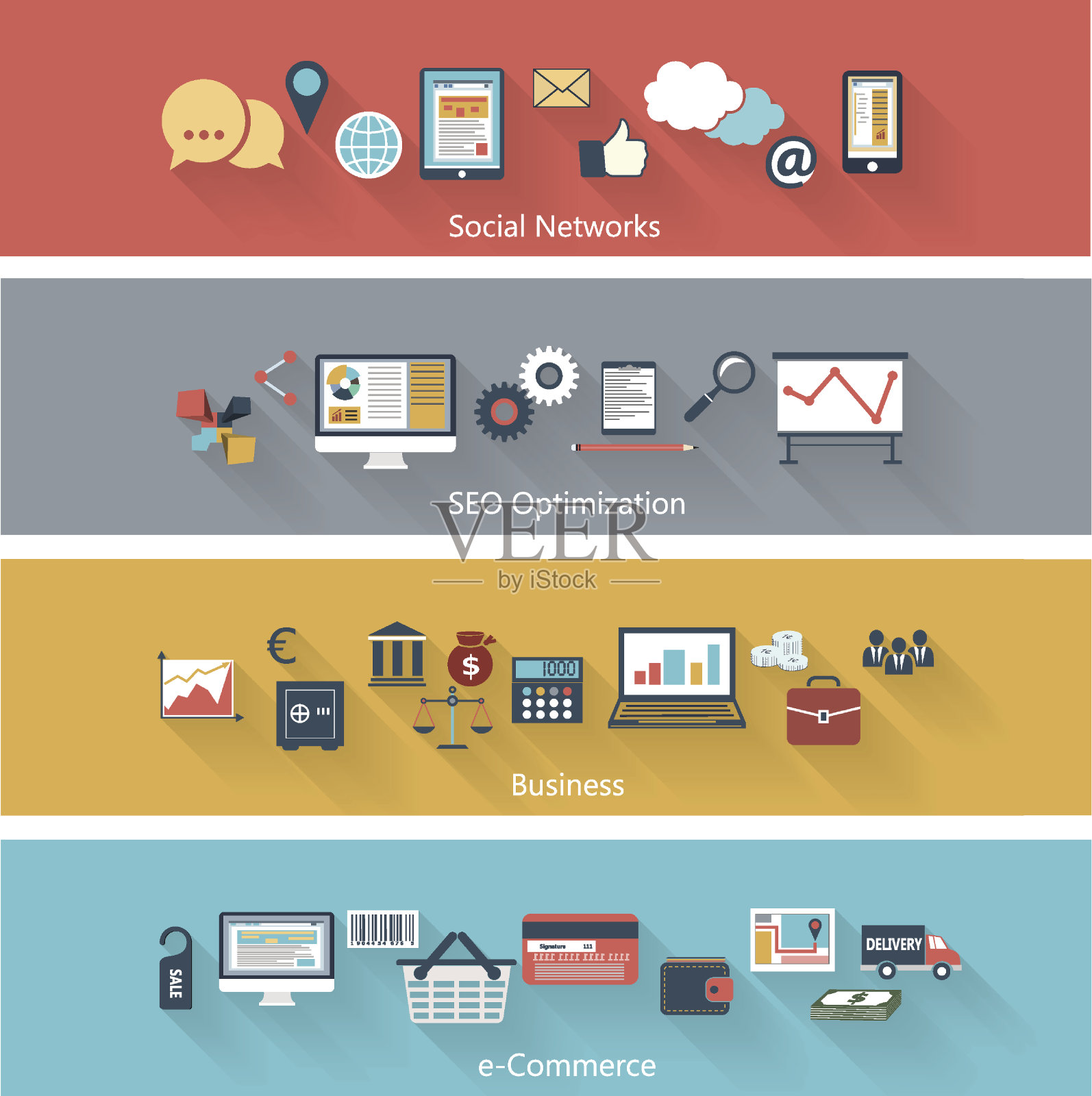 一套现代概念的平面设计插画图片素材