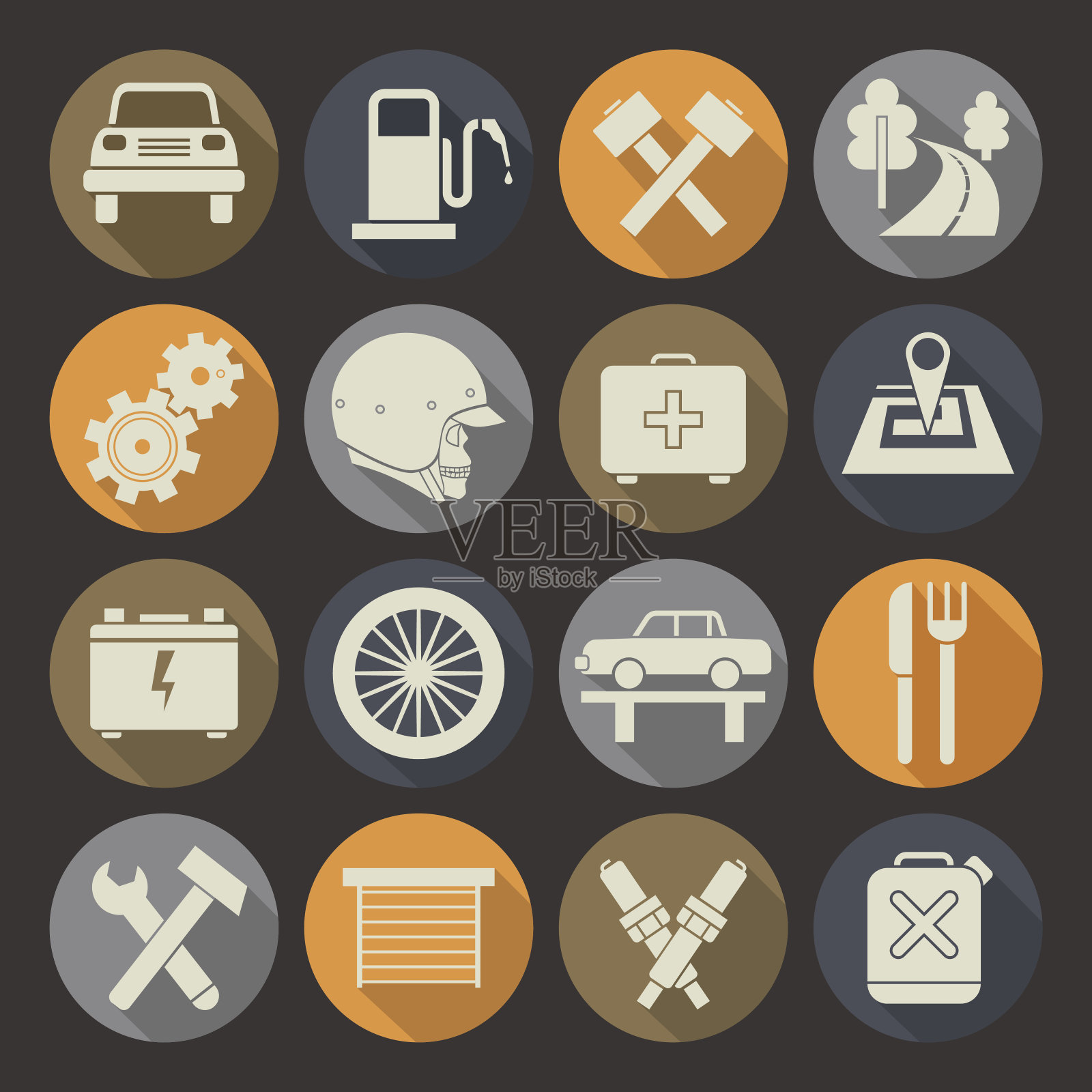 自动服务图标设置。颜色板图标素材