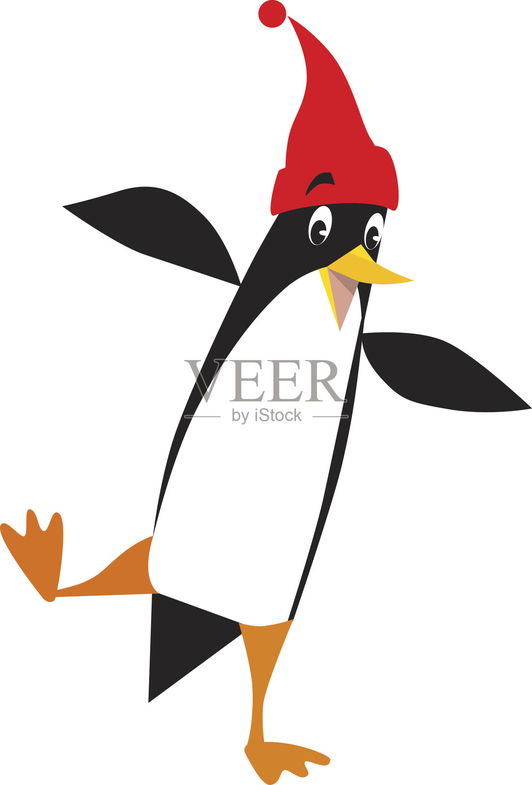 戴着带绒球帽的有趣企鹅插画图片素材