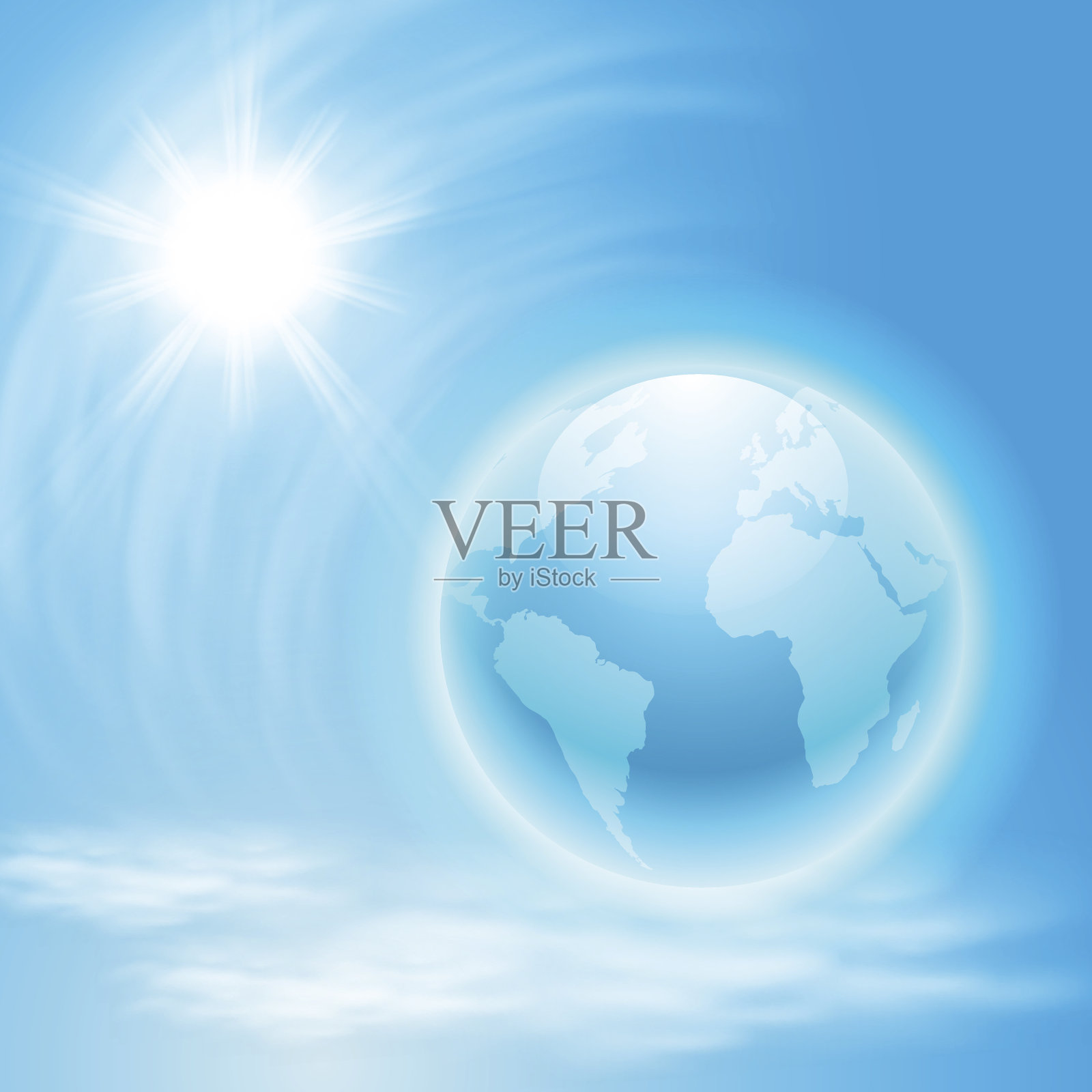 背景与地球仪和太阳插画图片素材