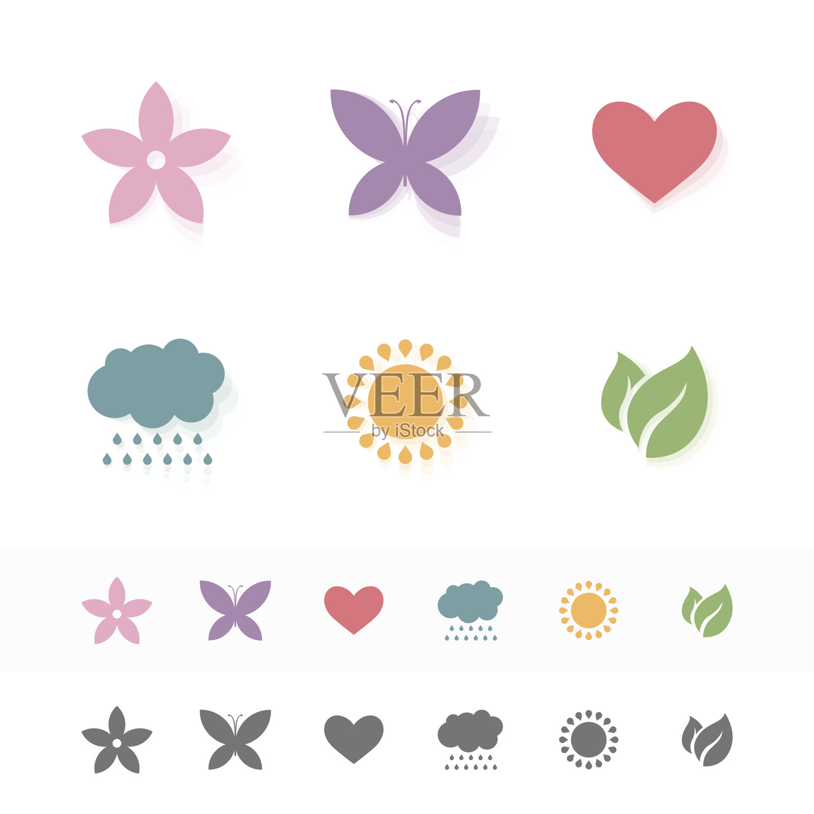 一套简单浪漫的平面图标。插画图片素材