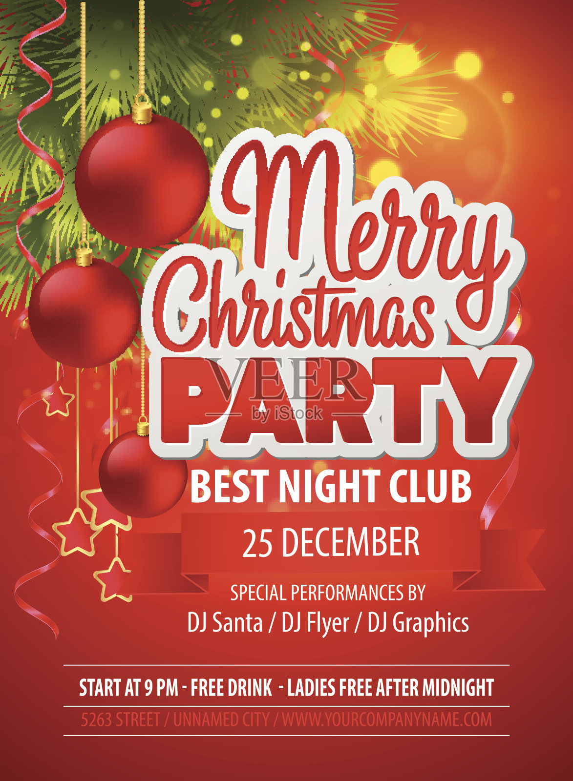 圣诞晚会宣传单。向量模板设计模板素材