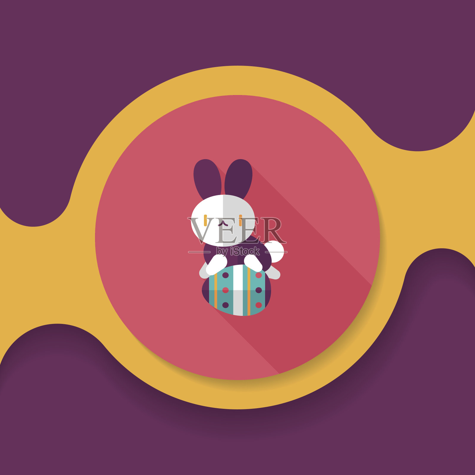 复活节兔子与长影子扁平图标，eps10插画图片素材