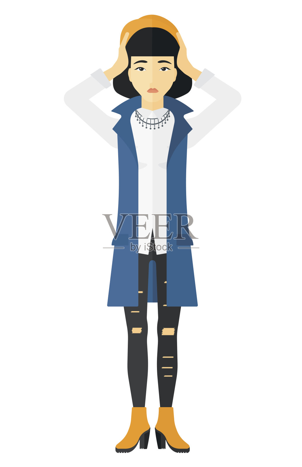女人绝望地抓着自己的头插画图片素材