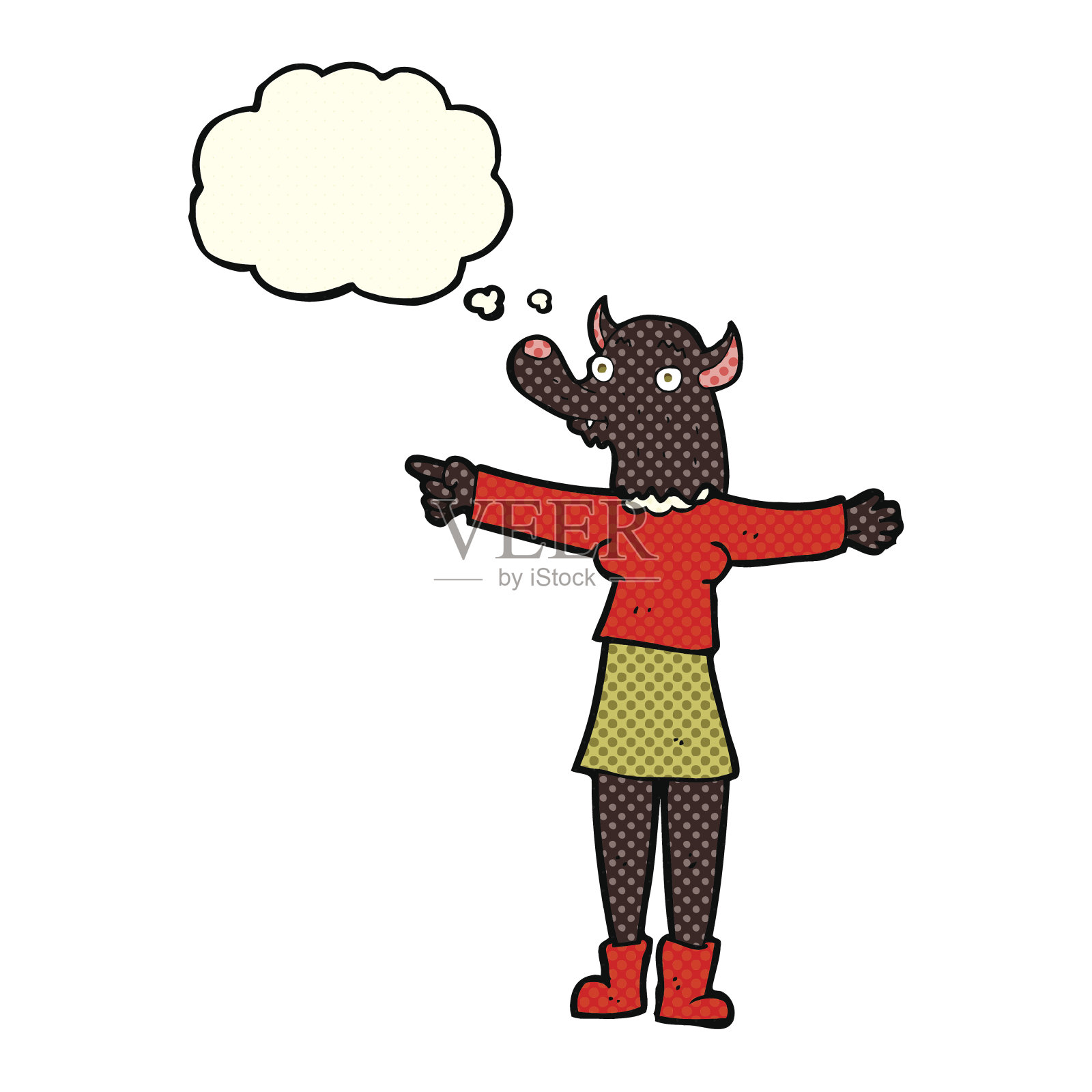 卡通女狼人用思想泡泡指点设计元素图片