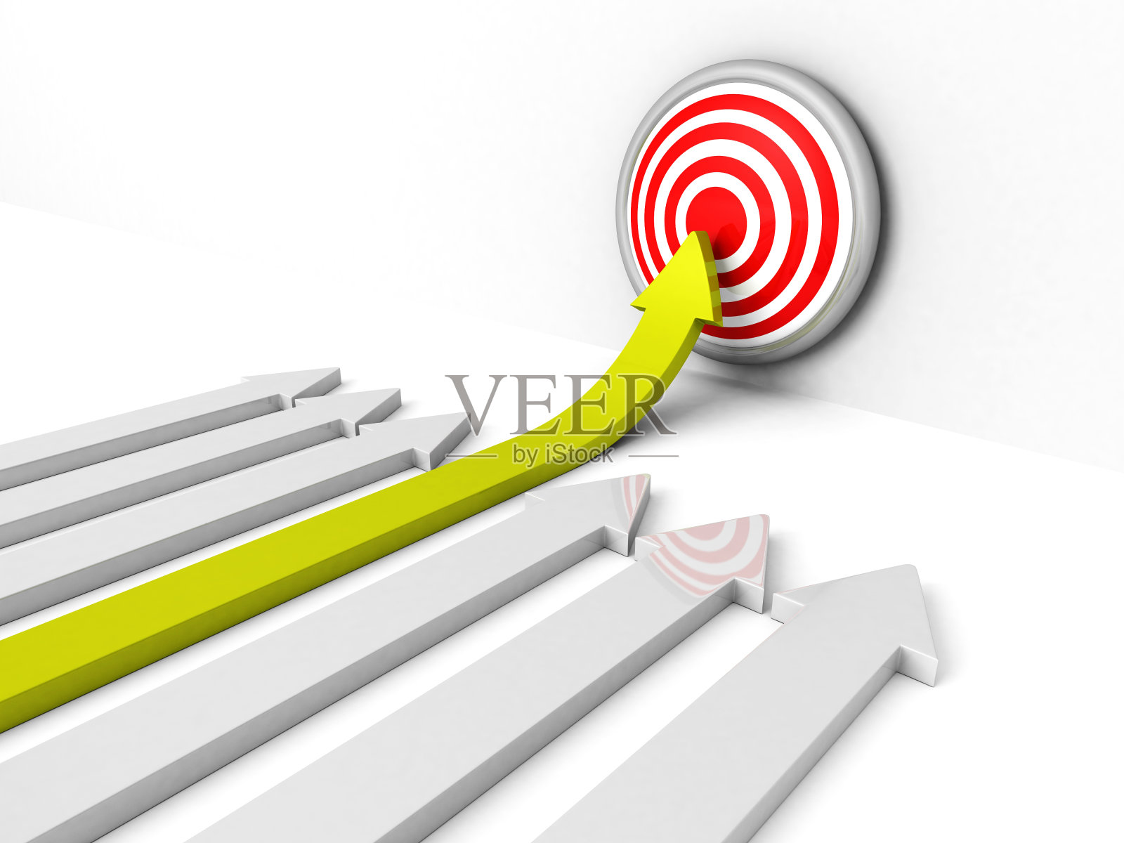 15、成功绿色上升的箭头，指向目标中心照片摄影图片