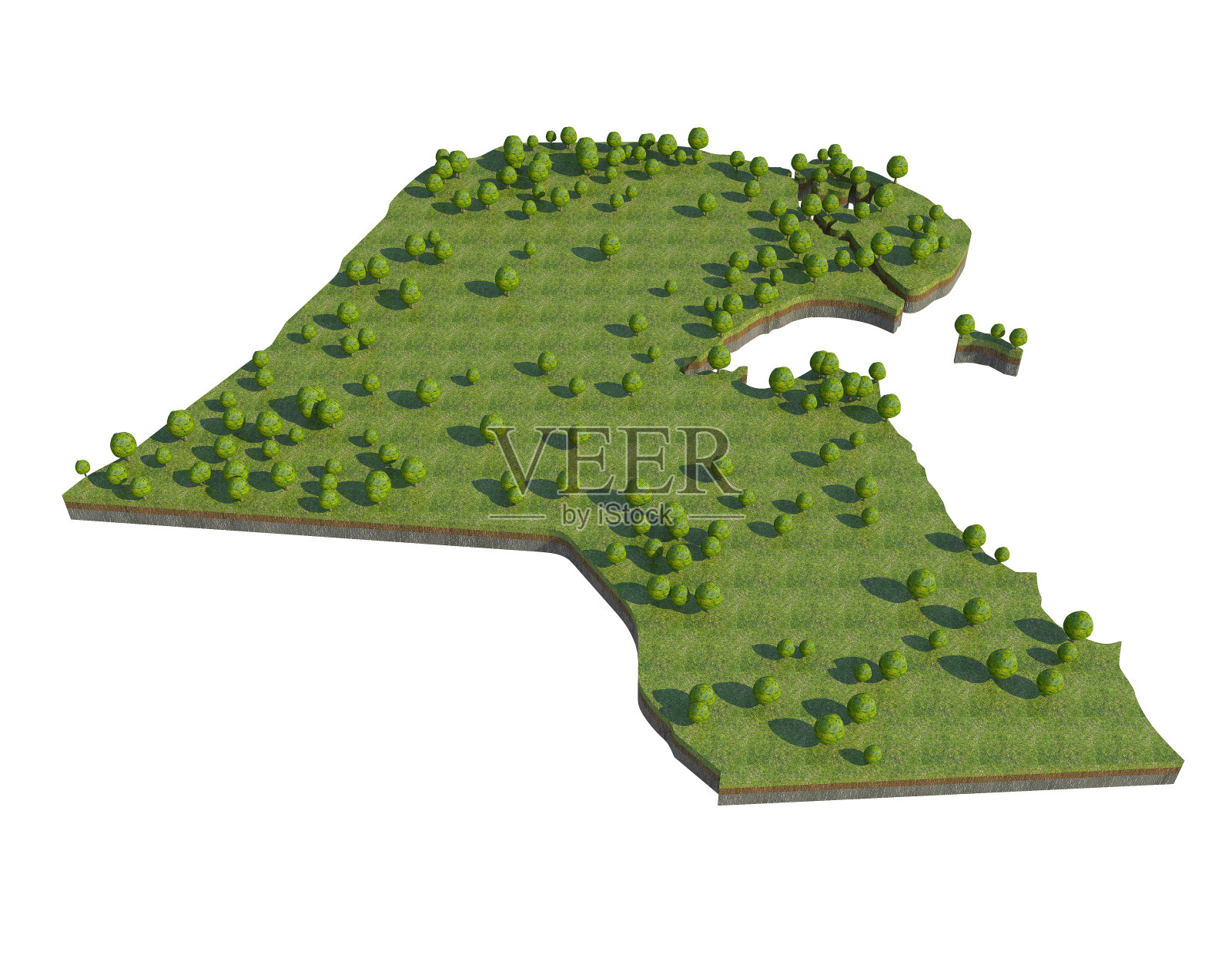 科威特3D地图剖面切割孤立在白色照片摄影图片