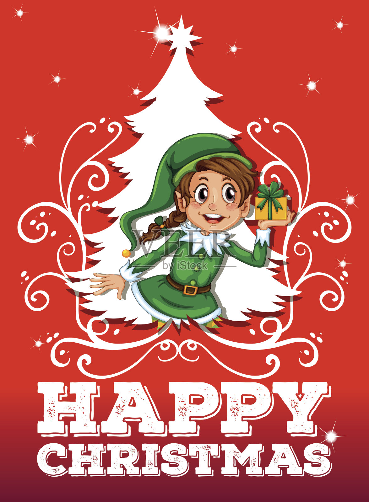 圣诞主题精灵礼物插画图片素材
