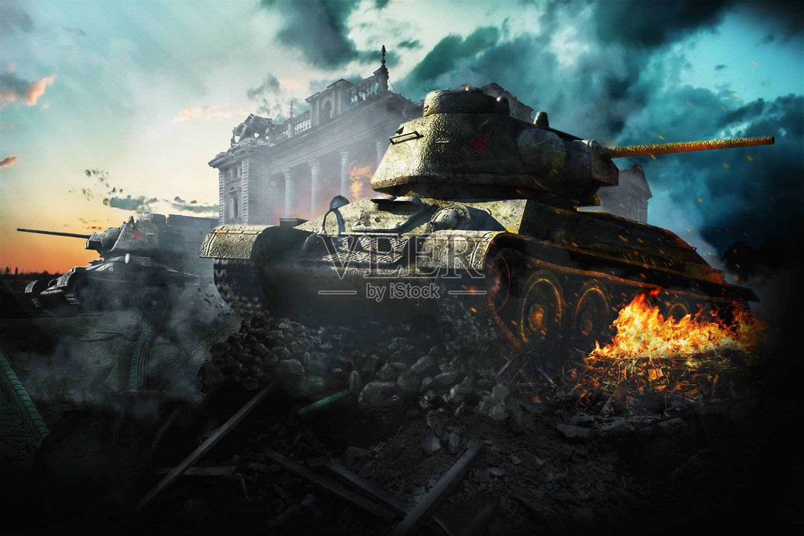 该地区有两辆坦克被毁照片摄影图片