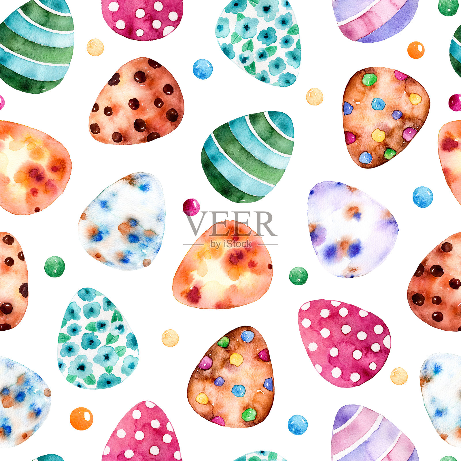 无缝图案与彩色复活节彩蛋插画图片素材