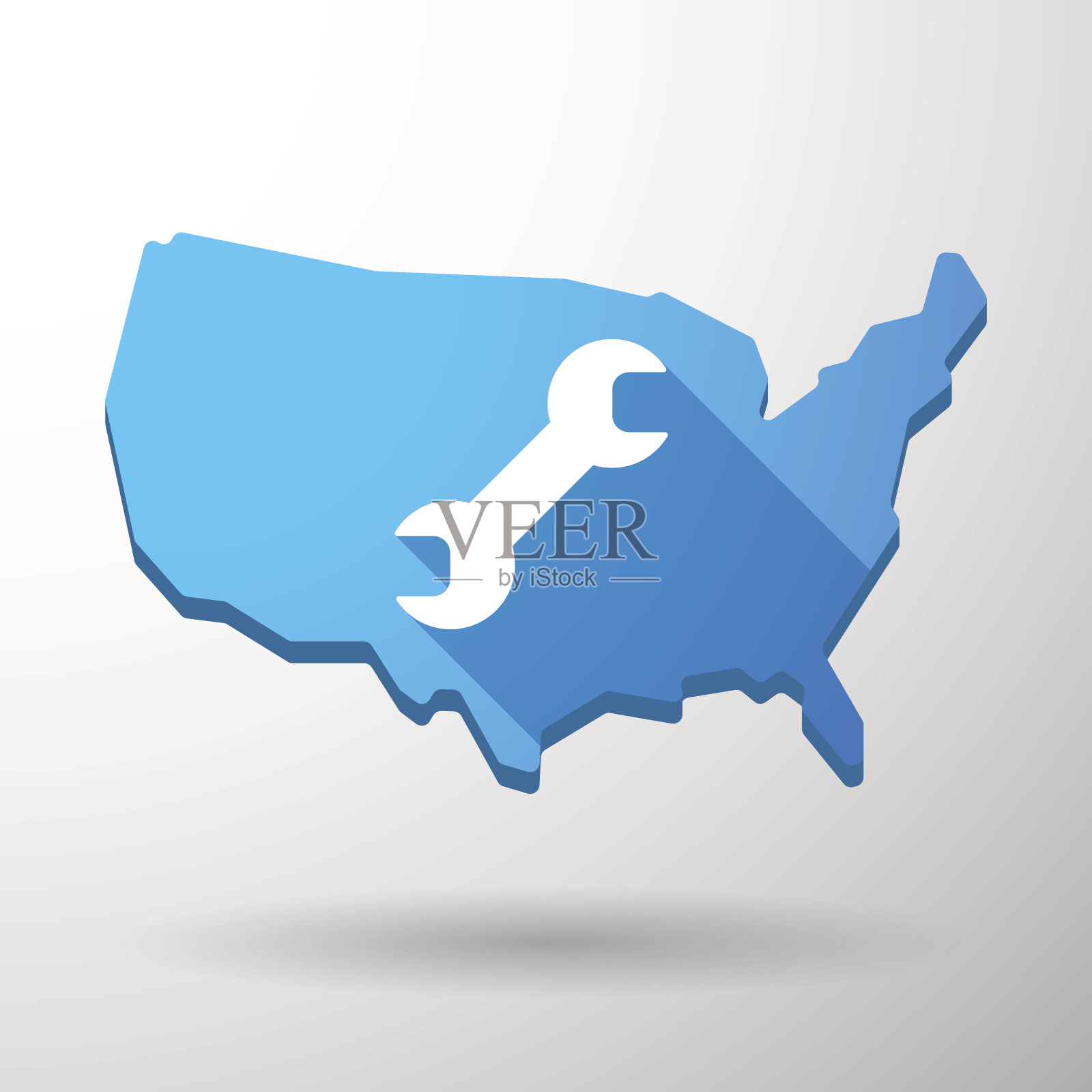 美国地图图标与一个活动扳手插画图片素材