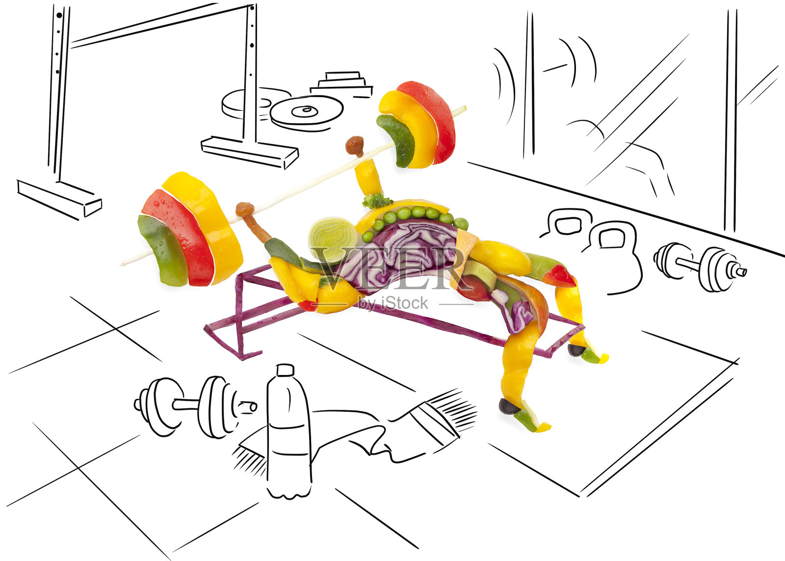 在健身房举重。插画图片素材