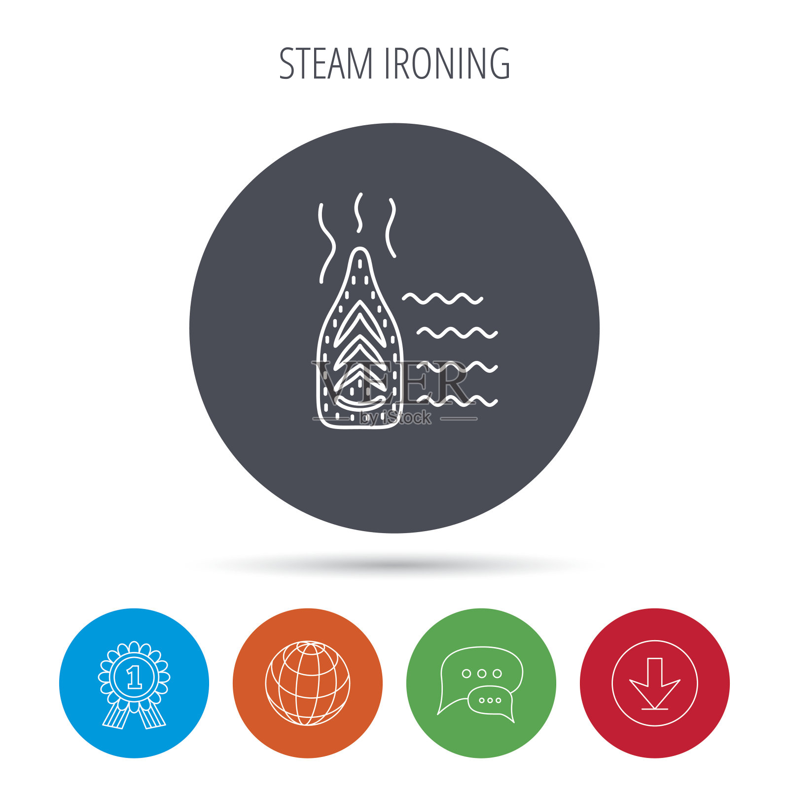 蒸汽熨烫图标。熨斗家务工具标志。设计元素图片