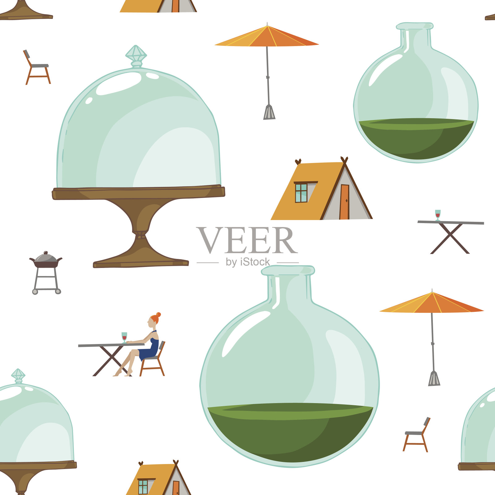 无缝纹理烧烤季节和管插画图片素材