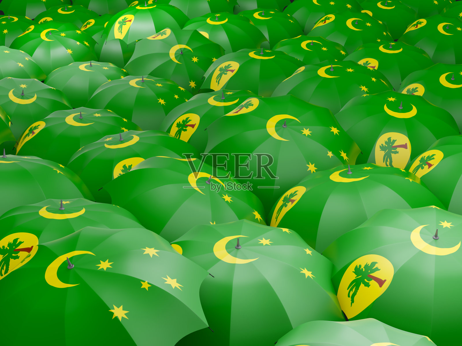 挂着科科斯群岛旗帜的雨伞照片摄影图片