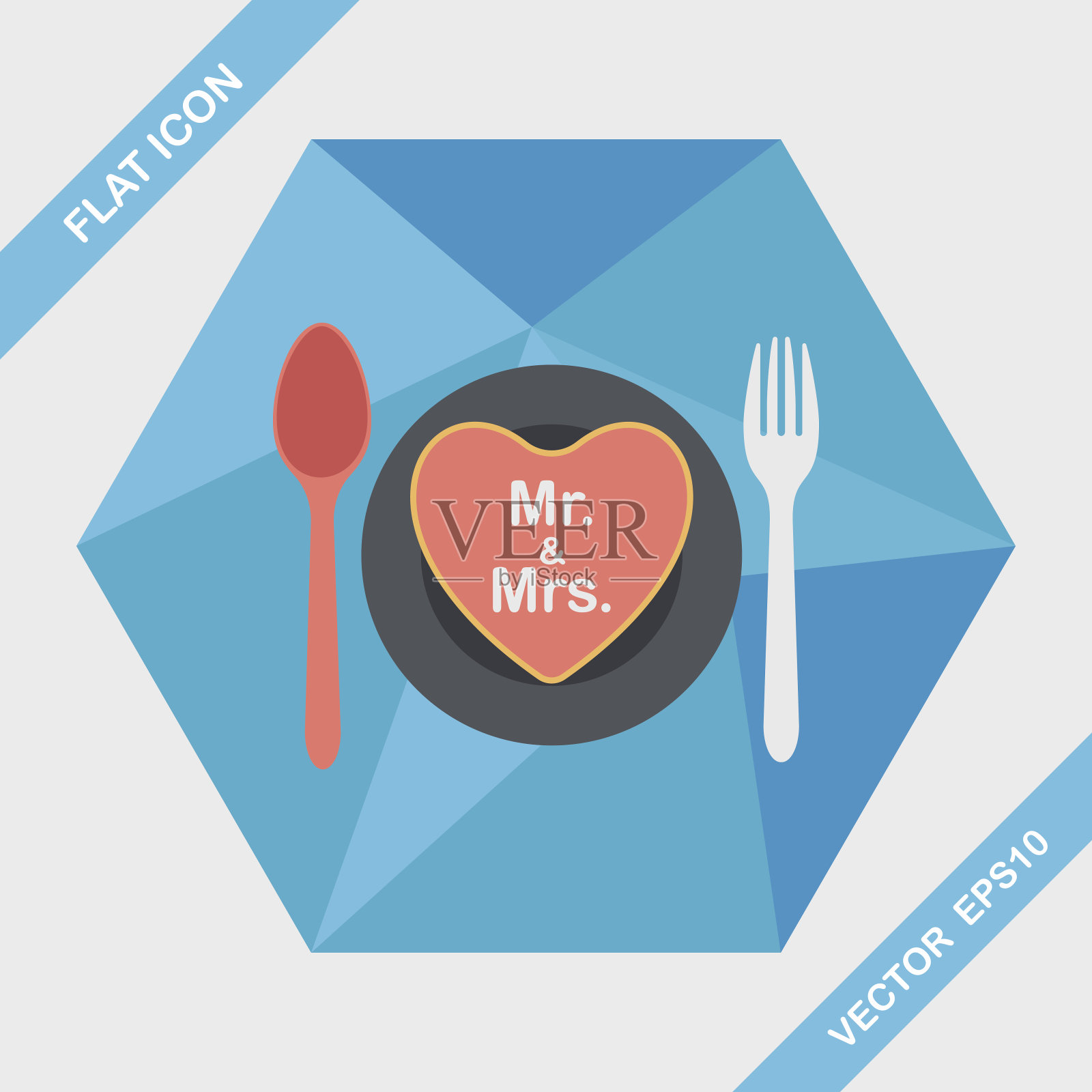 婚礼餐具与长影子的图标，eps10插画图片素材