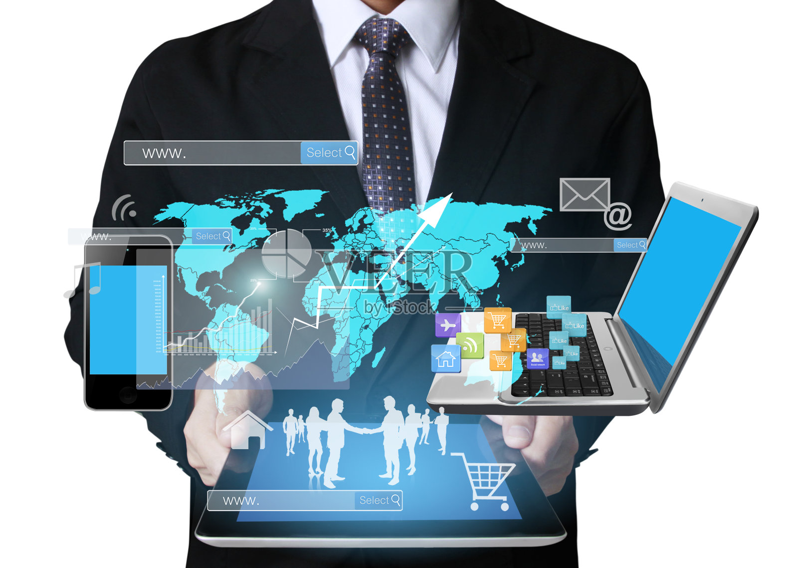 商人使用平板电脑社交连接照片摄影图片